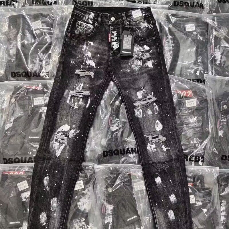 American High Street Style D2 Light Luxury Outfit Splash-Ink Jeans with Fake Holes, Slim Fit, Loose Unisex Long Pants, Trendy Straight-Leg American High Street Style D2 Light Luxury Outfit Splash-Ink Jeans with Fake Holes, Slim Fit, Loose Unisex Long Pants, Trendy Straight-Leg
