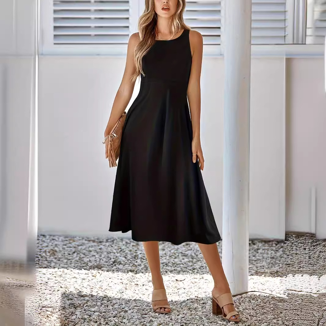 Cross-Border Walmart Amazon European and American 2024 New Solid Color Sleeveless Hot Girl Dress Slimming Look Skirt for Women