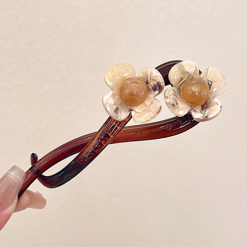 Retro temperamento flor una palabra clip de cabello para mujeres 2024 nuevo disco de cabeza atrás clip de agarre clip de torsión clip de cabello tocado clip de cabello