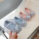 Girls Elsa Crystal Princess Shoes 2025 Spring New Bow Children's Baby Leather Shoes Soft Bottom Rhinestone Shoes