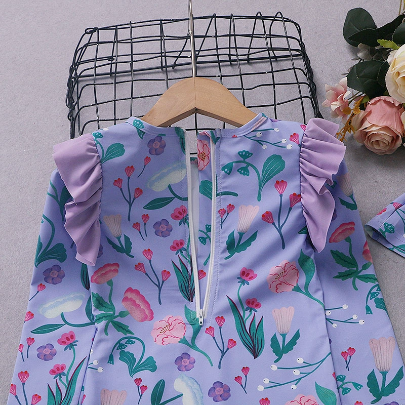 Спленный Xasen Лаванда Градиент Цветочный цветок Детский солнцезащитный купальник с длинными рукавами