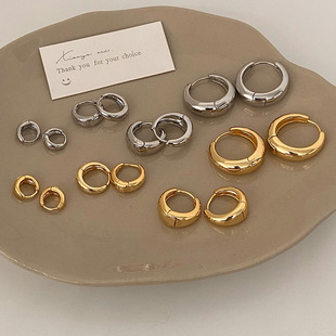Simple gold-colored ring earrings 2024 new popular earrings niche design high-end cool wind ear buckle ear accessories