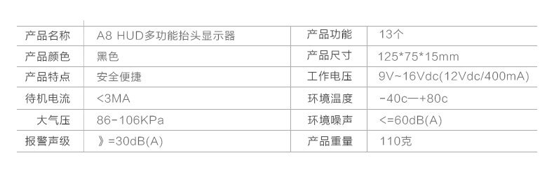 Weiying Intelligent Hud Head-Up Display A8 Car Obd Projector High-Definition Speedometer Multi-Function Universal