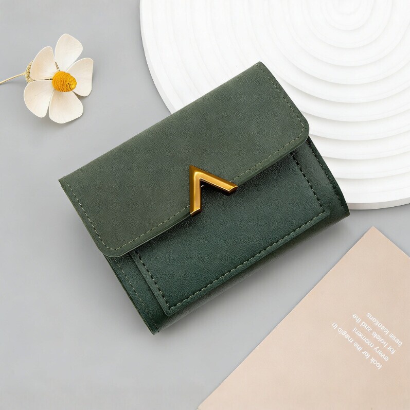 Ins-Style Women's Short Wallet, Korean Version, Simple Color-Blocking Buckle Card Holder, Student Portable Coin Purse, Fashionable Leather Wallet Ins-Style Women's Short Wallet, Korean Version, Simple Color-Blocking Buckle Card Holder, Student Portable Coin Purse, Fashionable Leather Wallet