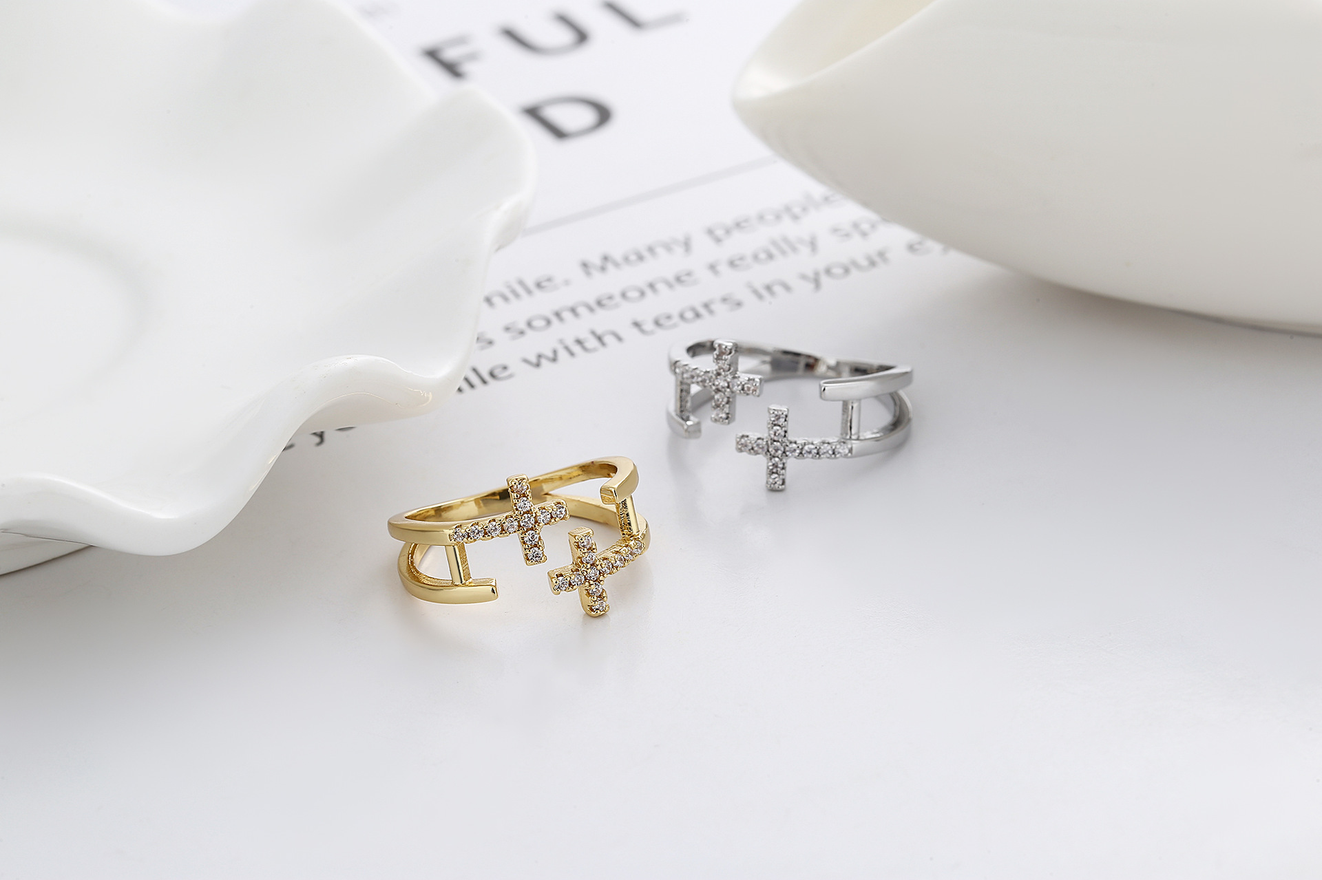 Retro Cross Copper Inlay Zircon Rings