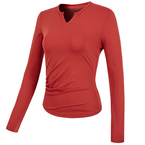 Cross-border sports tops for women V-neck elastic quick-drying yoga clothes training long-sleeved tight slimming fitness clothes autumn and winter
