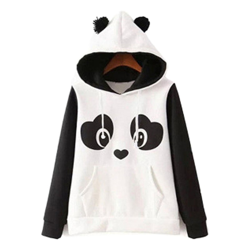 Europa y América transfronteriza Otoño e Invierno Venta caliente hippie lindo Panda impreso fleece blanco y negro contraste color suéter de las mujeres