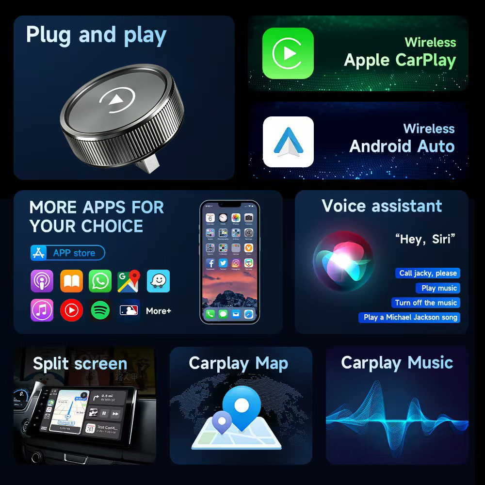Aliexpress Hot-Selling Wireless Carplay Box Android Auto Two-In-One Wired to Wireless Car Connectivity