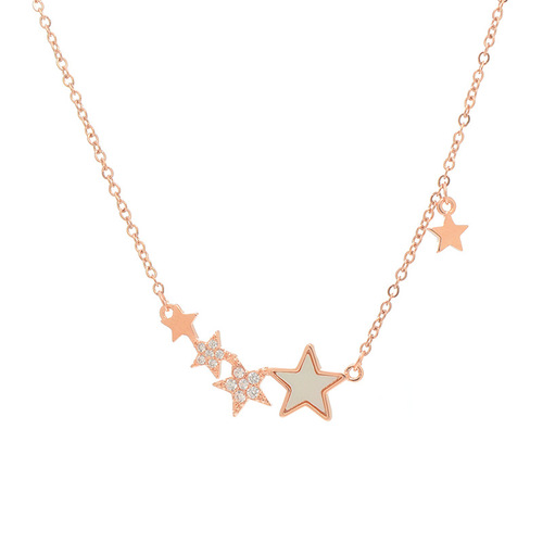 Korean style fashionable five-pointed star necklace for women, real gold-plated shell clavicle chain, niche design, light luxury necklace jewelry trend