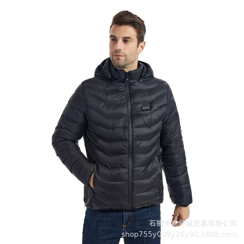 Ropa acolchada de algodón con calefacción inteligente transfronteriza de invierno, ropa acolchada de algodón con calefacción eléctrica, zona 23, chaqueta abrigada con capucha de tamaño ajustable