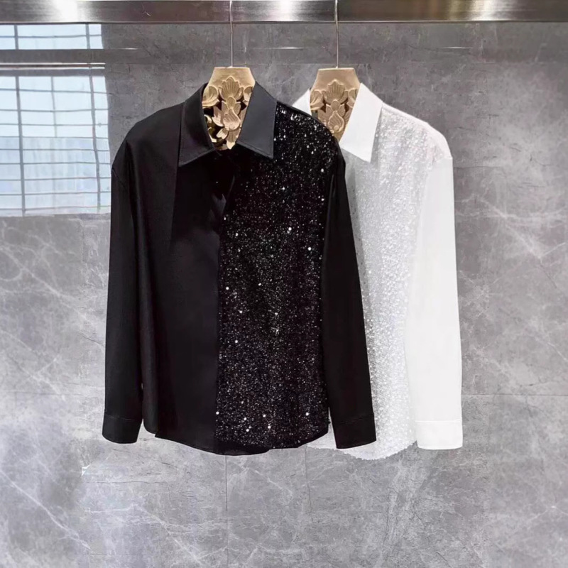 New Niche Design Fashion Sequin Shirt for Men, Loose American Style Versatile Fashion Nightclub Male Model Handsome Shirt Trend