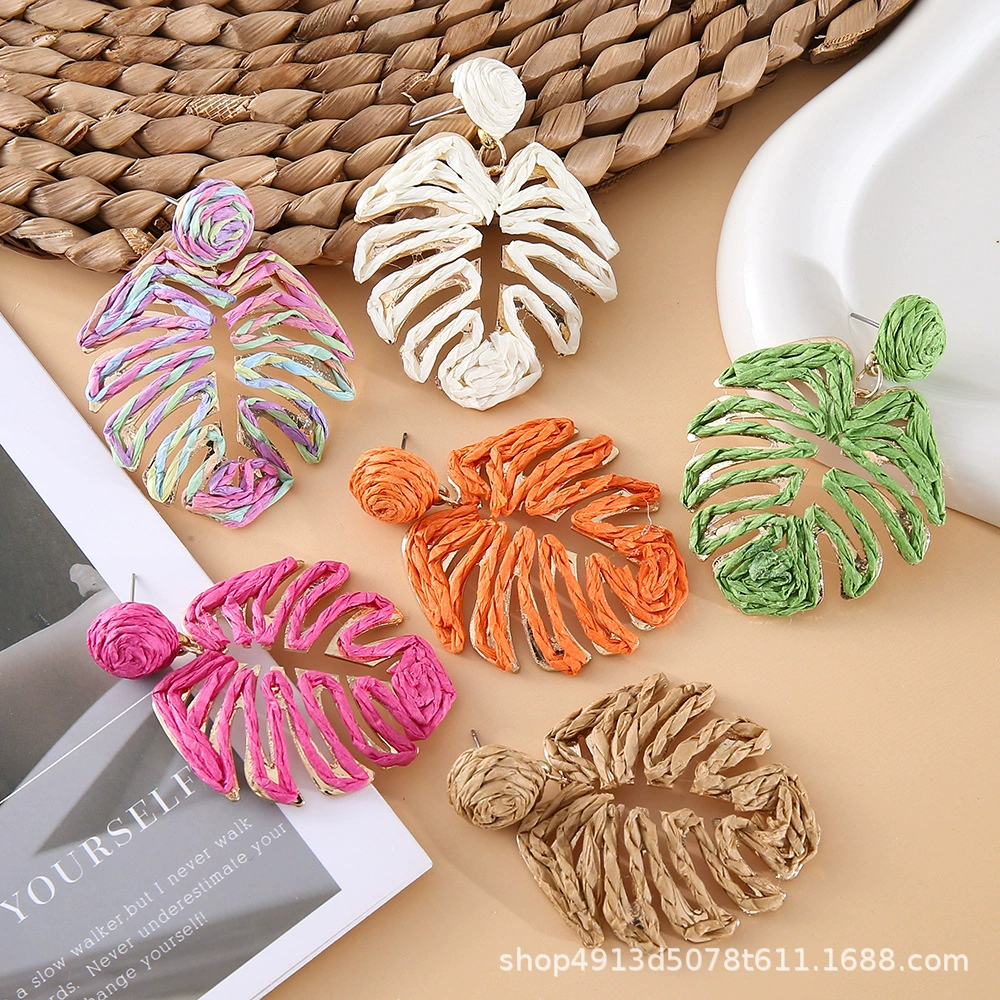 2025 Европейские и американские трансграничные бестселлеры: ручная работа, рафия, черепаховый вырез, женские серьги оптом