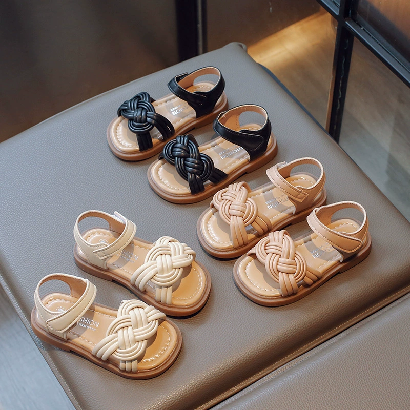 Sandals, summer woven footwear for princess, children's shoes, french style, western style, soft sole