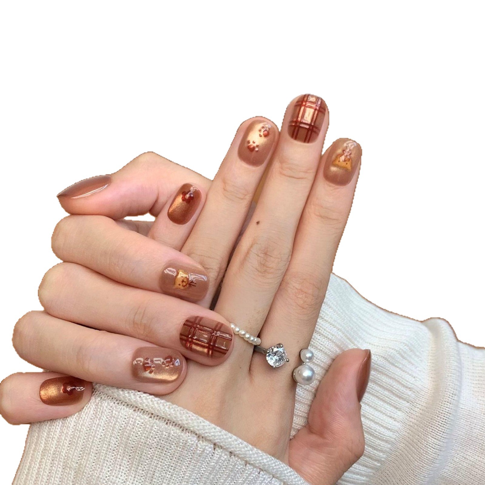 Otoño y invierno nuevo uso de uñas osos marrones estereoscópicos garras de gato corto pieles de uñas adorables productos terminados de uñas