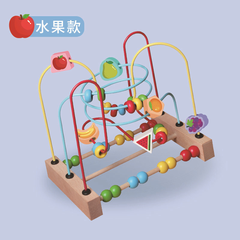 Animales de madera de dibujos animados de frutas alrededor de perlas para niños y niñas para la educación temprana de bloques de construcción para bebés mano y ojo coordinación juguetes de ejercicio