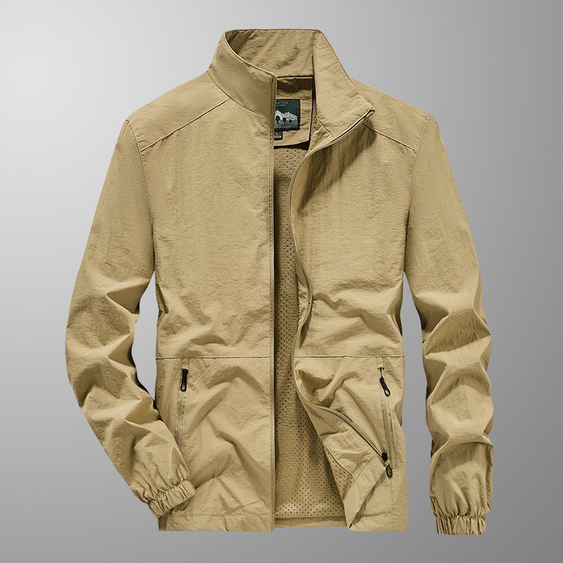 Primavera y otoño chaqueta de campamento elástica para hombres al aire libre japonés y coreanos largos casuales de color sólido chaqueta de cuello vertical