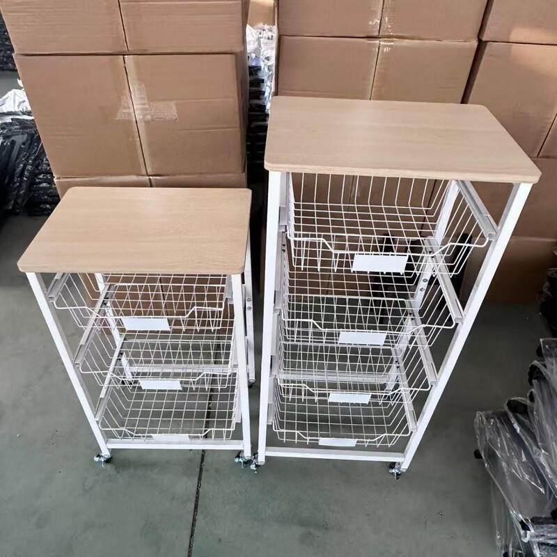 跨境新款现代碳钢置物架滑轮可移动多层蔬篮夹缝架水果篮杂物收纳|undefined