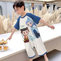 Детские пижамы Nezha, новый цельный летний спальный мешок из чистого хлопка с короткими рукавами для мальчиков, для детей среднего и старшего возраста Ao Bing