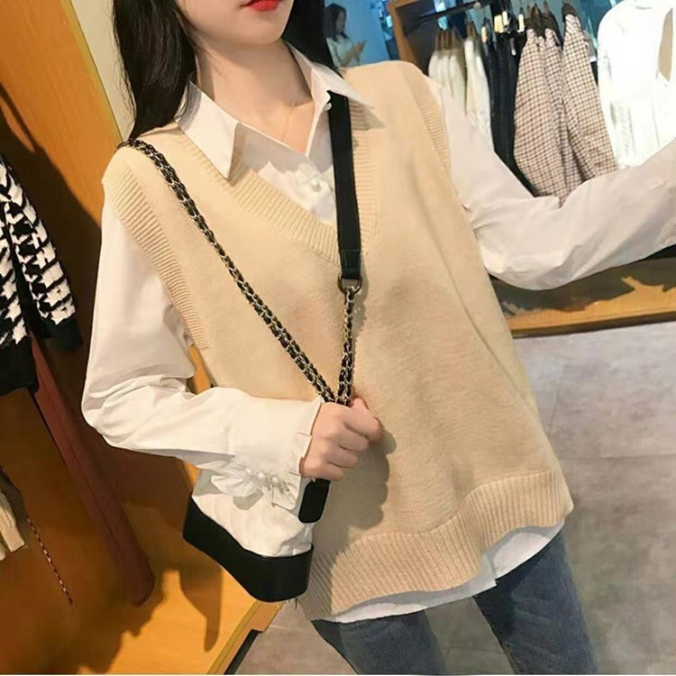 Knitted Vest Women's Outer Wear 2025 Spring & Fall New Versatile Women's Color Japanese Style Loose Outer V Neck Sweater Vest Knitted Vest Women's Outer Wear 2025 Spring & Fall New Versatile Women's Color Japanese Style Loose Outer V Neck Sweater Vest