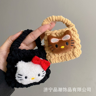 Cartoon Plush Pink Cute Knitted Bag Mini Portable Storage Bag Earphone Bag Gift Bag Small Hanging Ornaments