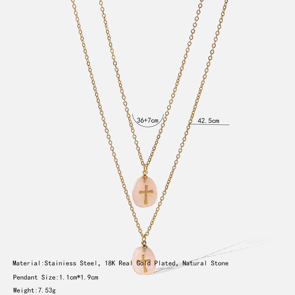 11g Weight Natural Stone Pendant Material Double Layer Necklaces Classification 304 Stainless Steel Chain Material Simple Style Geometric Cross 304 Stainless Steel Wholesale Double Layer Necklaces