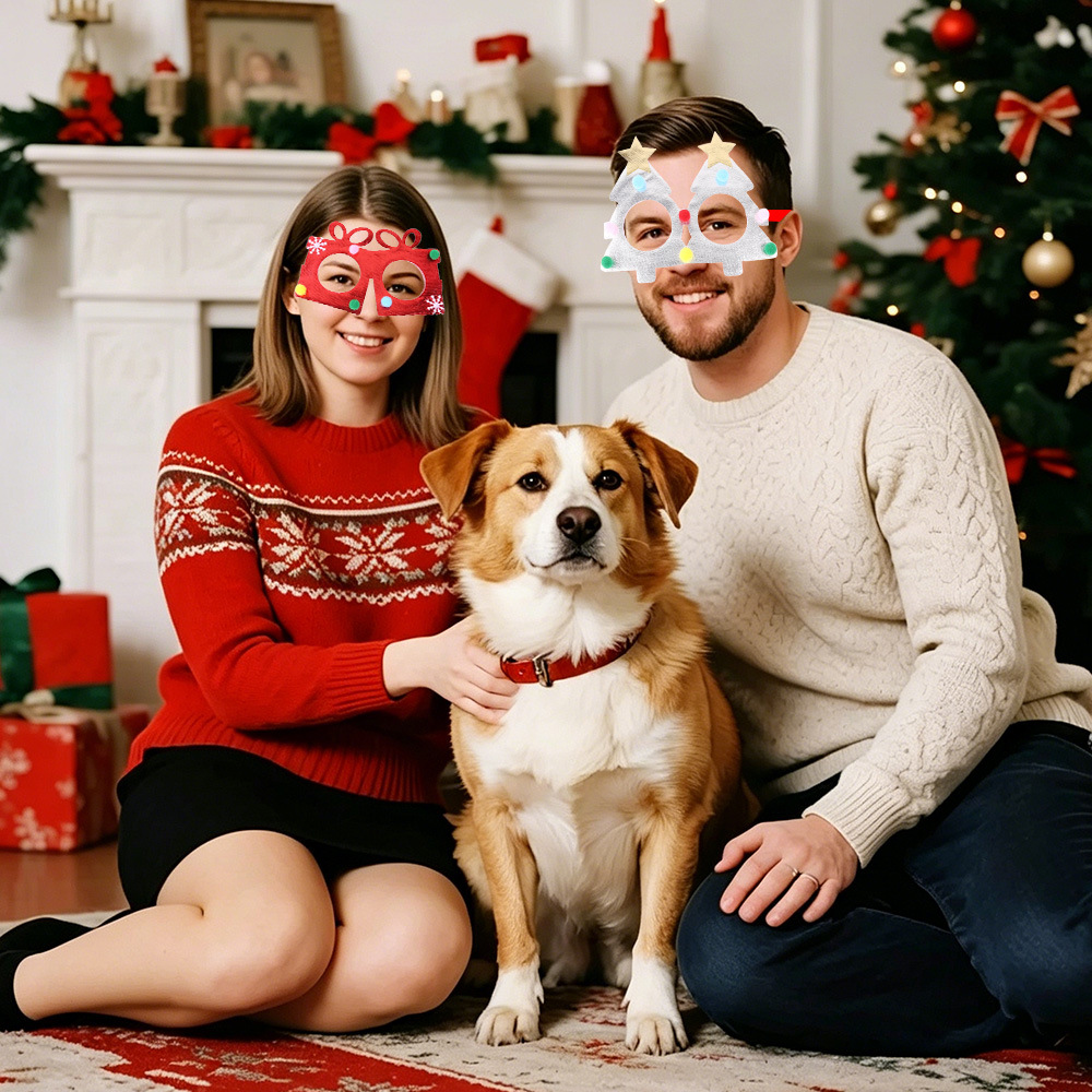 Navidad transfronteriza gafas de decoración para adultos niños regalos de Navidad tela estampada árbol de Navidad caja de regalos marco de gafas de fiesta