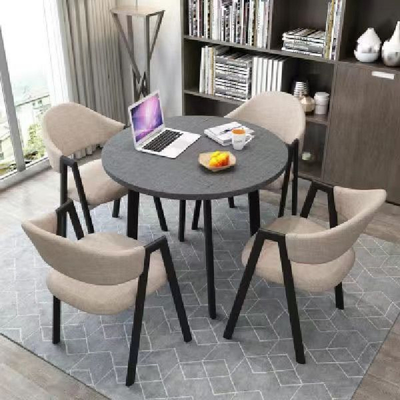 새로운 회색 테이블 상판 + 카키색 천 의자