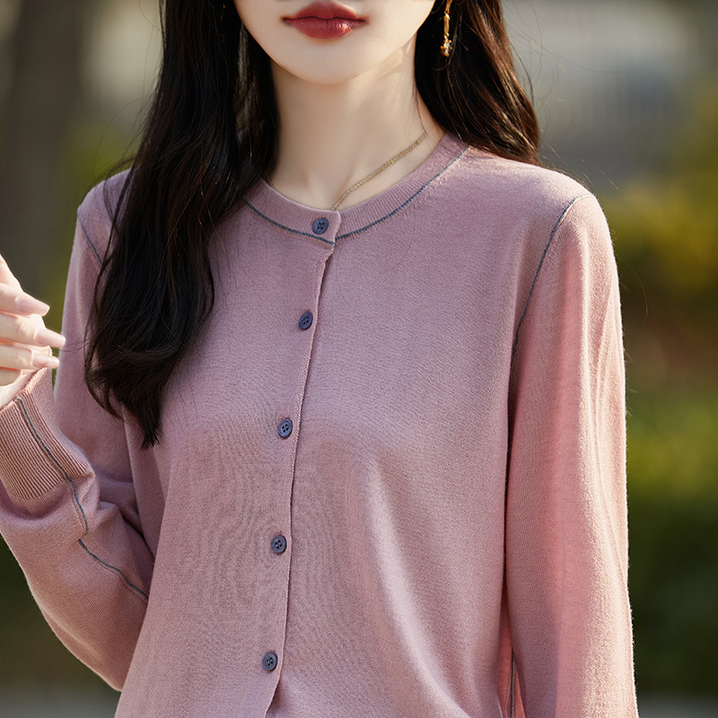 精纺长袖开衫女短外套薄款针织毛衣外搭毛衫设计感小众女装上衣新|undefined