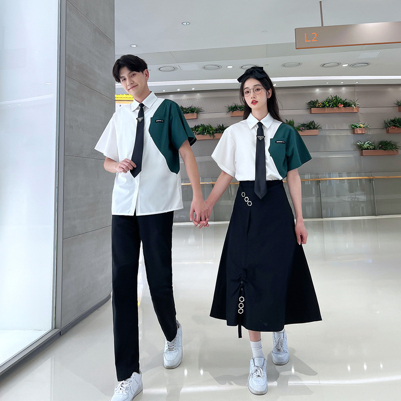 不一样的情侣装初高中生你衣我裙拼接设计感毕业季班服校服大合唱