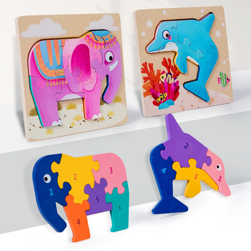 Educación temprana para niños, cognición animal, escena de doble cara, rompecabezas tridimensional, panel de emparejamiento, juego digital de doble cara, juguetes de madera