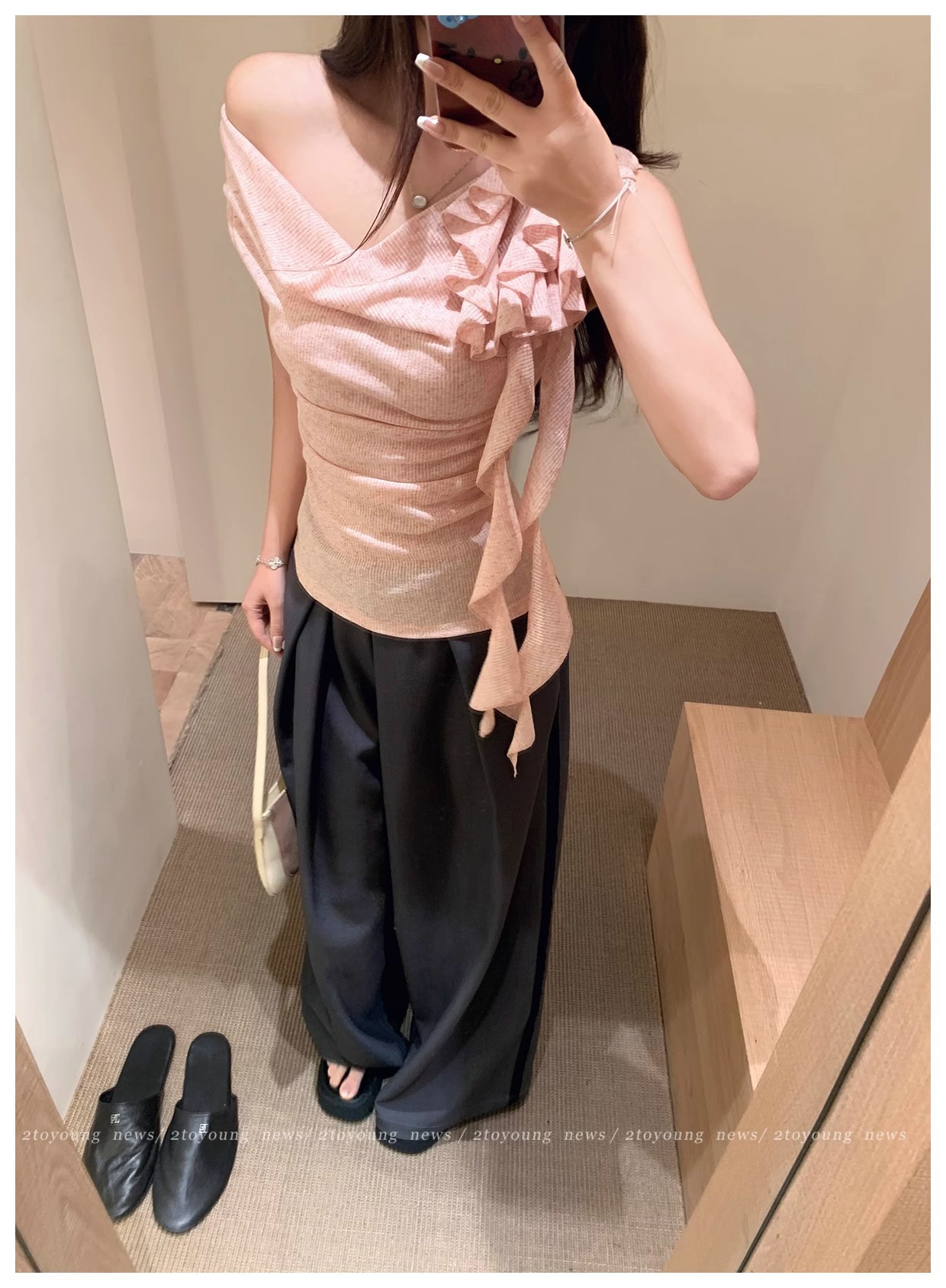 Asymmetric Ruffled Slim Tank Top