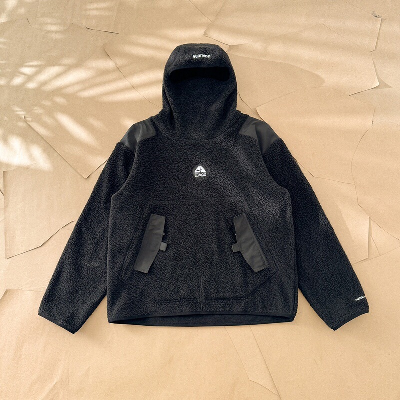 Supxacg Co-Branded Pullover Fleece Sweatshirt, Ski Color-Block Trendy Brand Loose Hooded Pocket Shirt, Long Sleeves