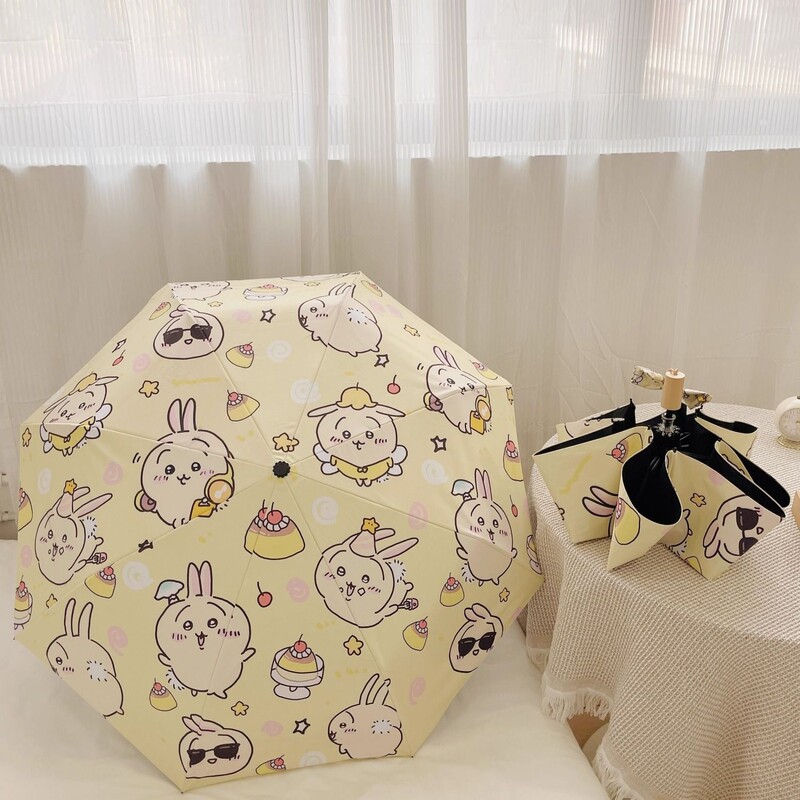 Umbrella with Cartoon Pattern, Sun Protection and Uv Protection, Jiikawa Cute Style Folding Umbrella for Women, Dual-Use for Sun and Rain Umbrella with Cartoon Pattern, Sun Protection and Uv Protection, Jiikawa Cute Style Folding Umbrella for Women, Dual-Use for Sun and Rain