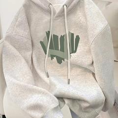 灰色连帽卫衣女款2025秋冬新款宽松大码外套加绒加厚长袖上衣