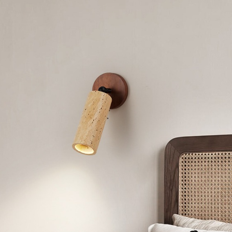 Pasillo lámpara de pared escalera de viento Huangyuan madera cabecera agujero residencial diseño silencioso simple torre de madera pared de piedra diseñador de lámpara de pared