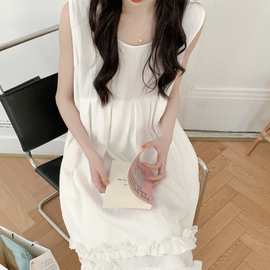 韩国ins女士夏季新品韩版韩系纯色简约舒适睡裙可外穿家居服批发