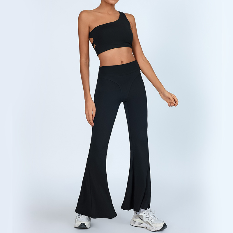 Amazon Cross-Border Yoga Set con cojín de pecho chaleco de hombro único cintura alta elevación de cadera desnuda pantalones deportivos de bocina de fitness