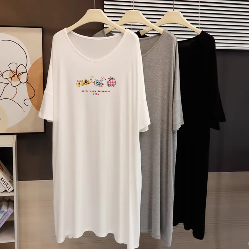So Beautiful and Stunning~ Modal Dress, Mid-Length V-Neck T-Shirt Dress, Women's Lazy Loose Nightgown, Maternity Dress