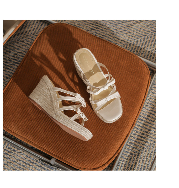 Sandal cao gót nữ hở mũi đế xuồng bện thừng gót 9 cm — màu trắng ngà chi tiết 20