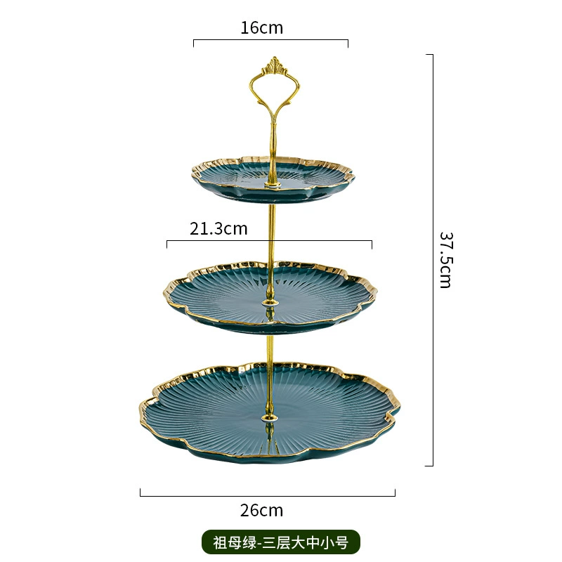Multi-tier ceramic serving stand Nordic, 2–3 layer gold-trim dessert plate