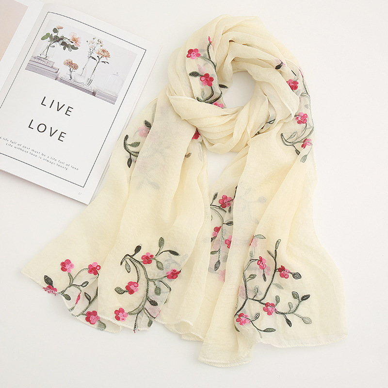Fashion Flower Chiffon Embroidery Chiffon Scarves display picture 3
