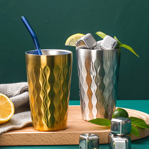 Stainless steel beer cup milk tea cup Korean style fire edge cup hotel double-layer insulated cup 304 creative stainless steel cup