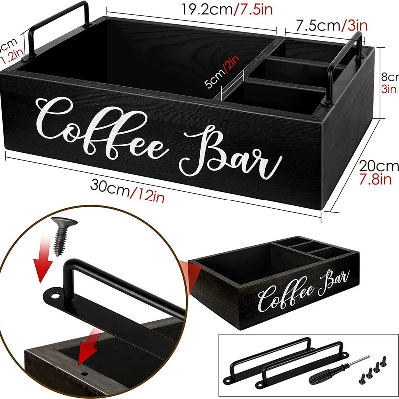 木製コーヒーバー収納ボックス整理テーブルコーヒーラック収納バスケットコーヒー調味料バー収納ボックス|undefined