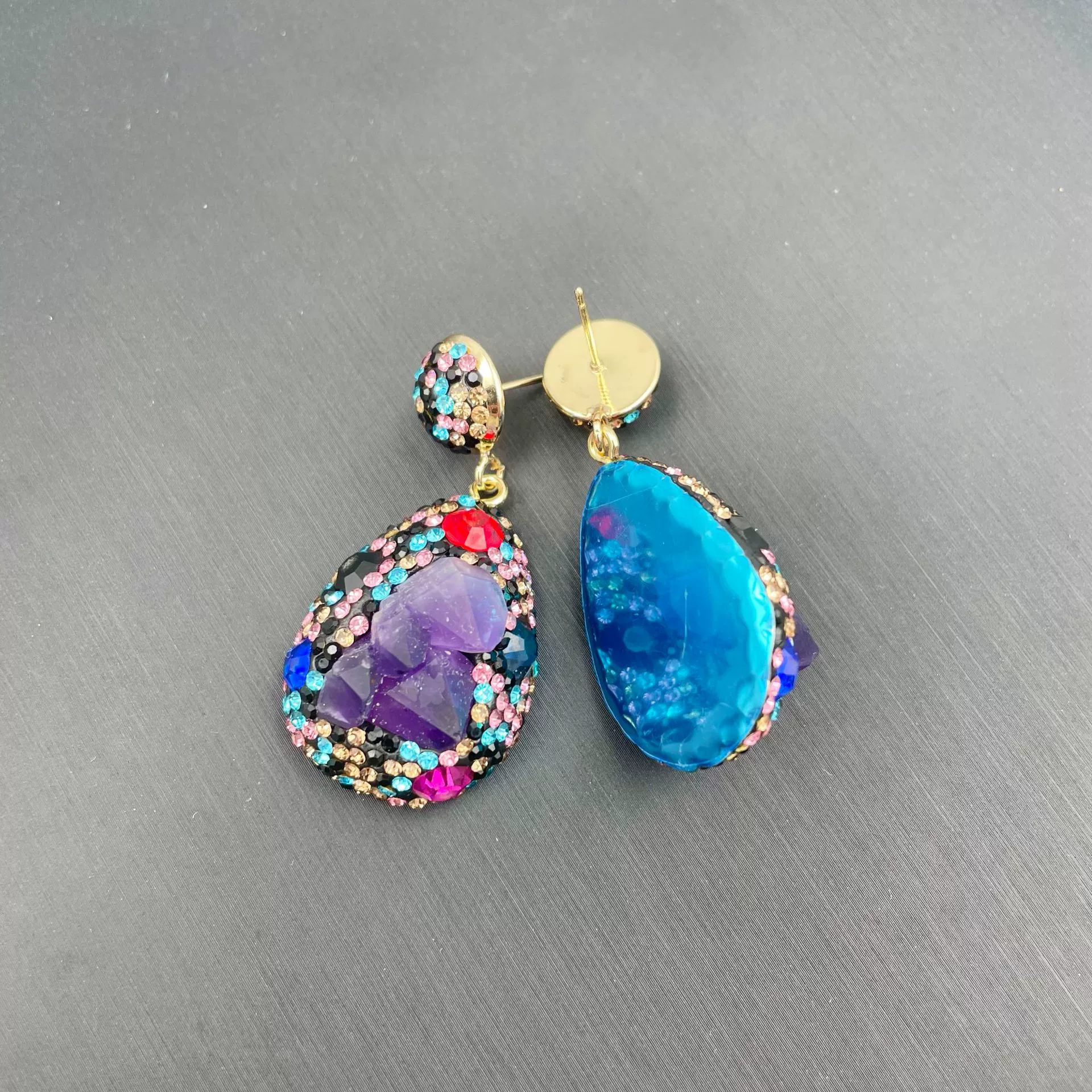 Organic retro set with amethyst, diamond, accessory, European style, wholesale