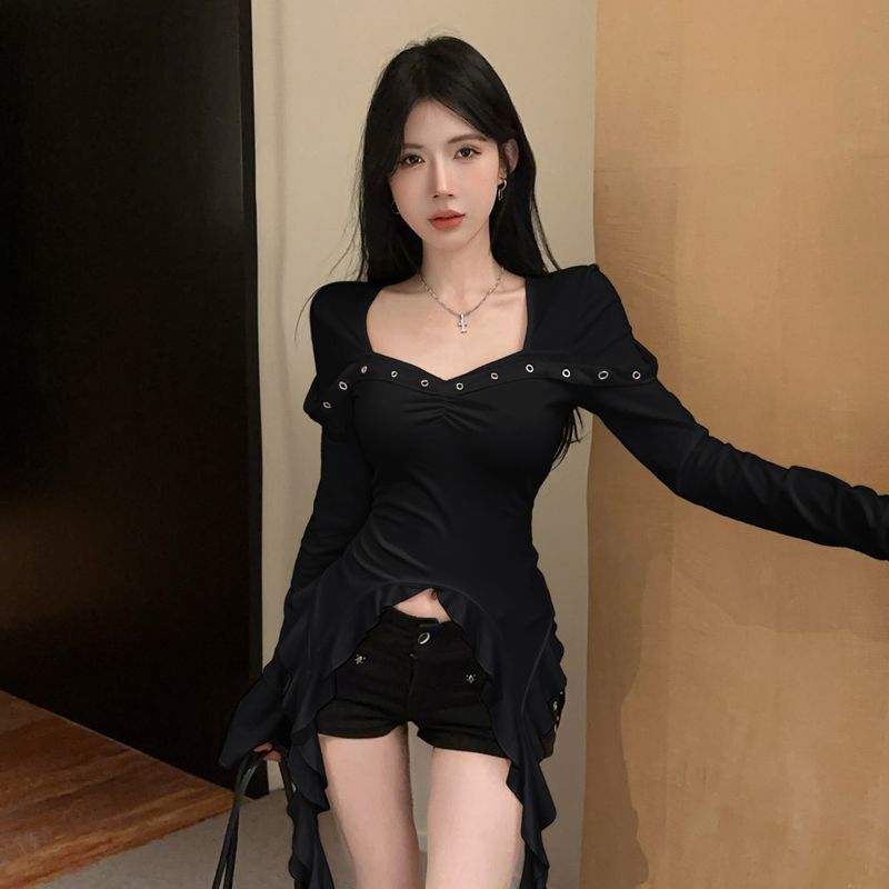 Irregular Ruffled Ribbon Slim Top