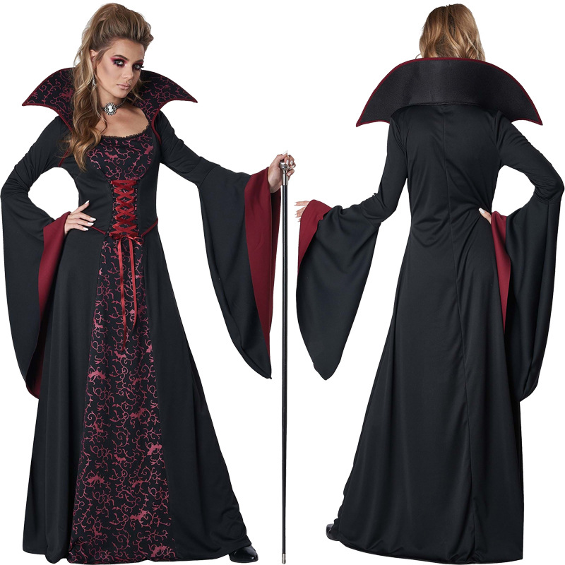 Halloween European And American Game Costumes Vampire Witch Zombie Costume Queen Long Dress Queen Queen Cos Cosplay Stage Performance_ecoleips.com