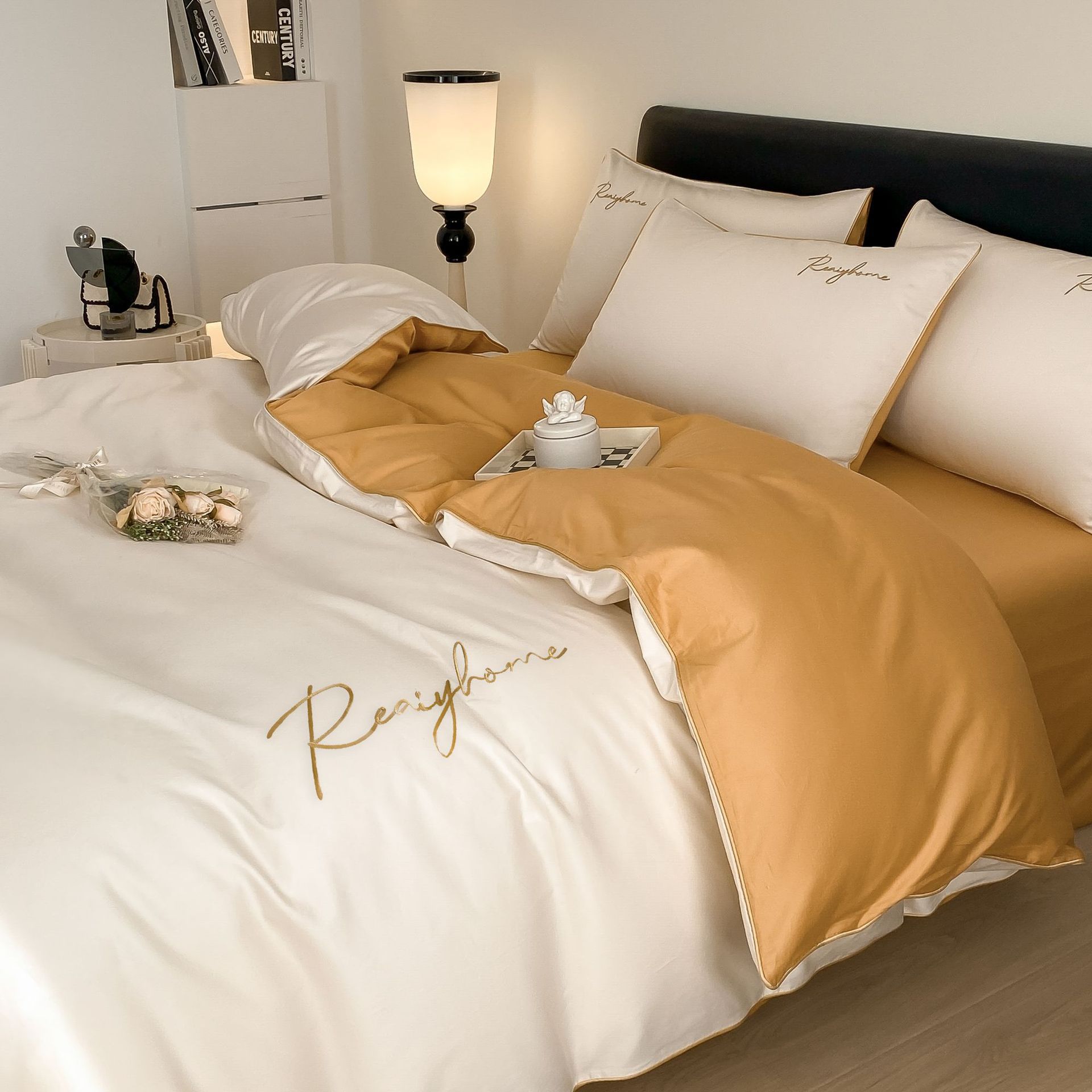 Batido de naranja blanca [tejido de algodón para dormir desnudo agradable para la piel] / Estilo de sábana de 0,9-1,2 m [funda de edredón: 150*200cm] juego de tres piezas