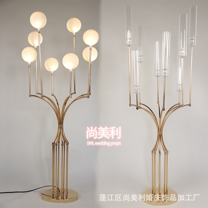 Decoración de candelabro de galvanoplastia de hierro forjado decoración hueca de boda hotel al aire libre decoración de escenario de flores de mesa de boda