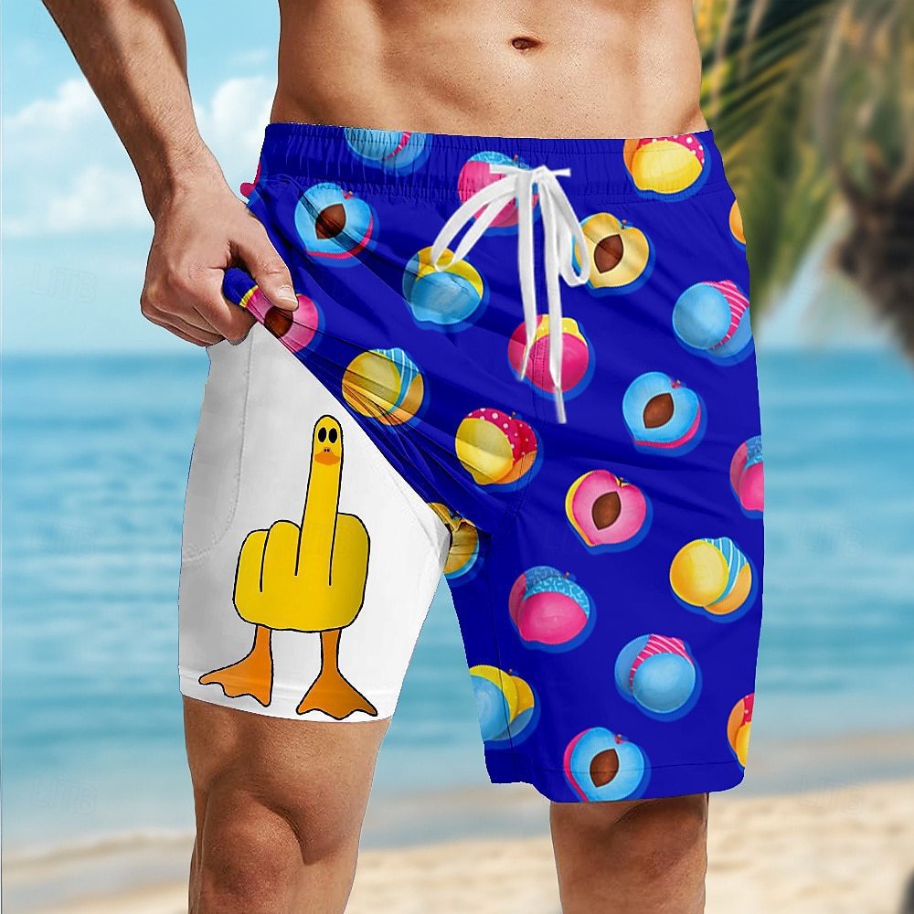 Men's Clothing Casual Loose Fit 3D Printed Swim Shorts Double Layer Beach Shorts_viptrois.com