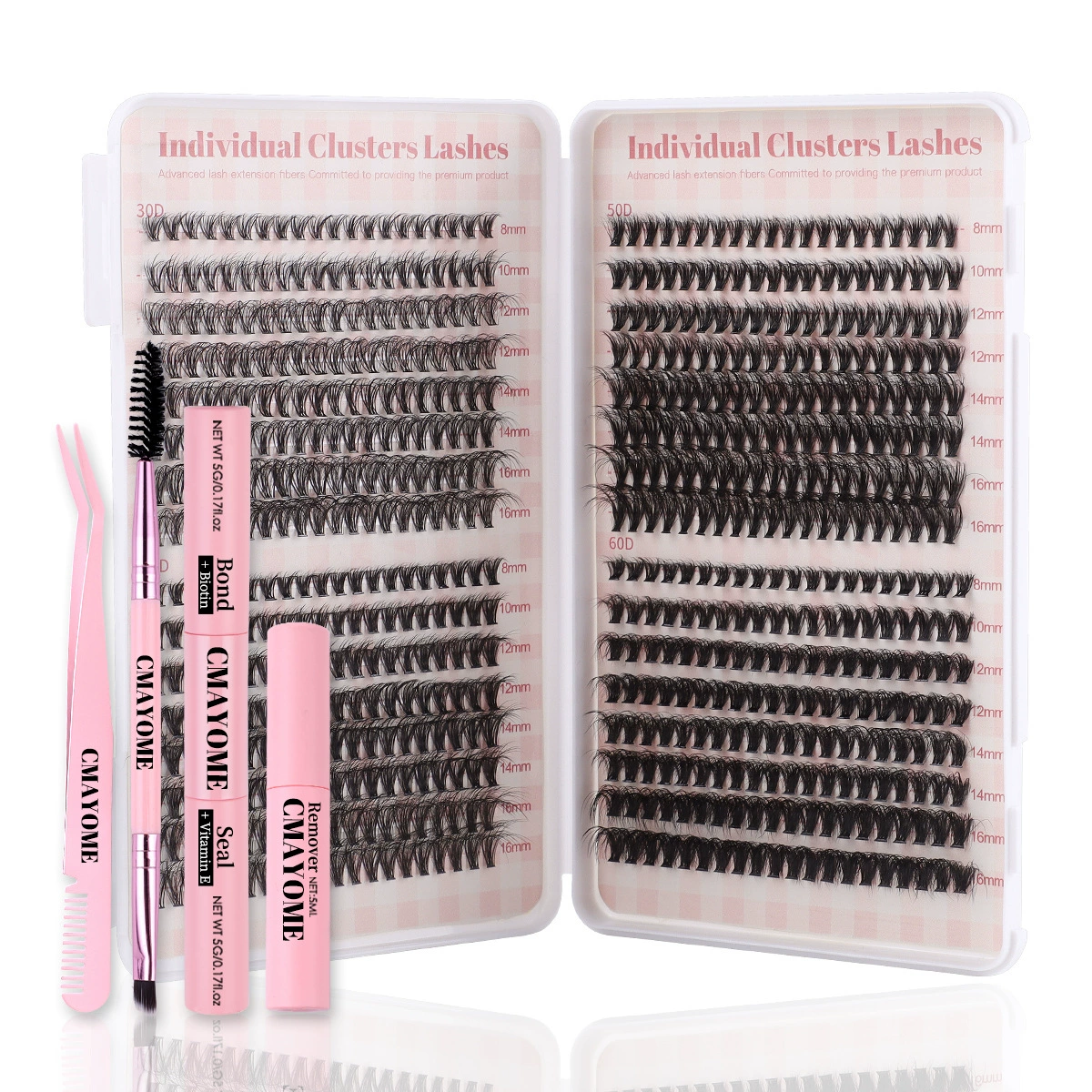 Mixed Cluster Eyelash Kit, Multi-Size False Lashes with Tweezers & Glue Options